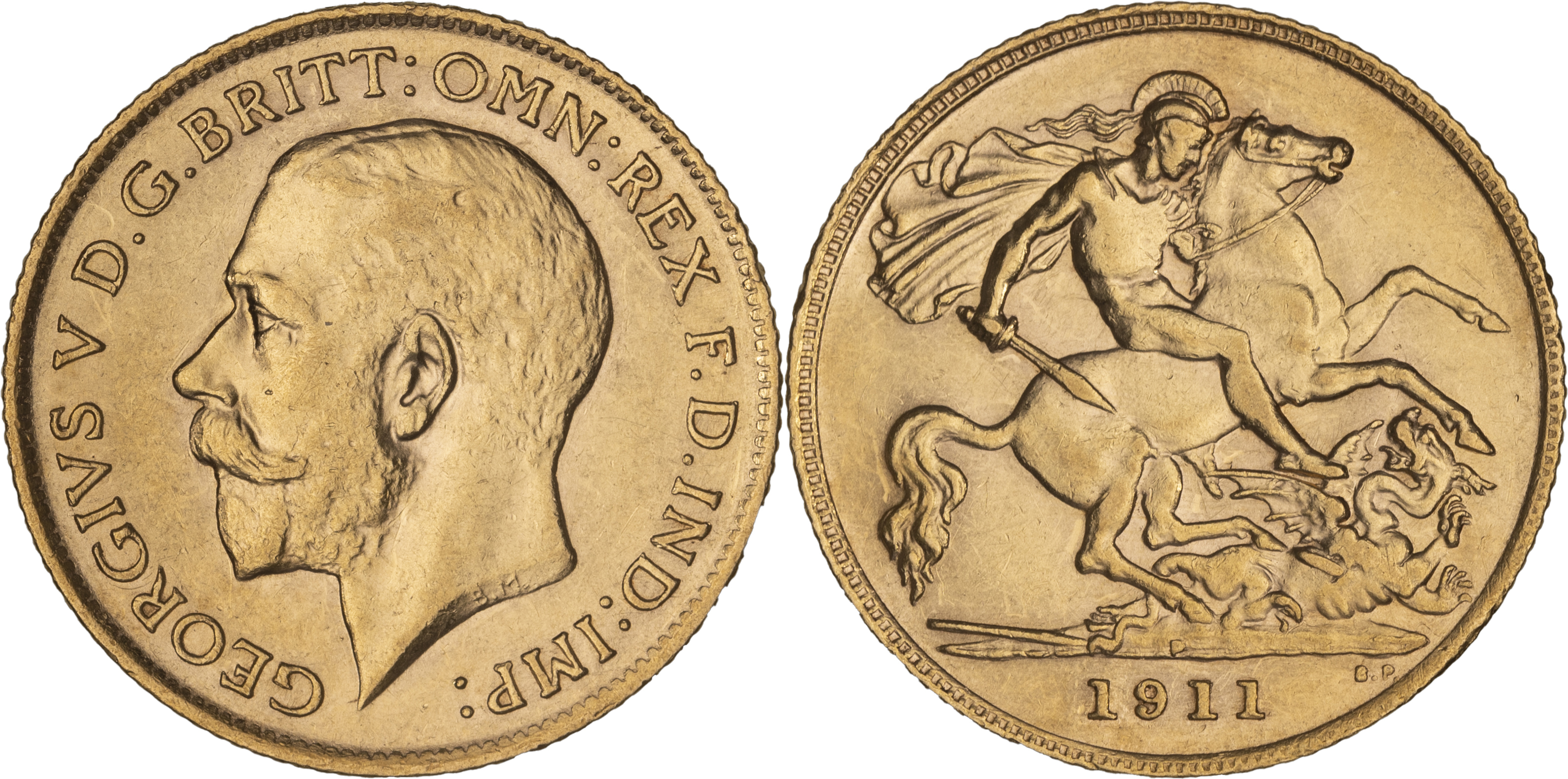 George V, St George Reverse, Half Sovereign, 1911-P, aUNC