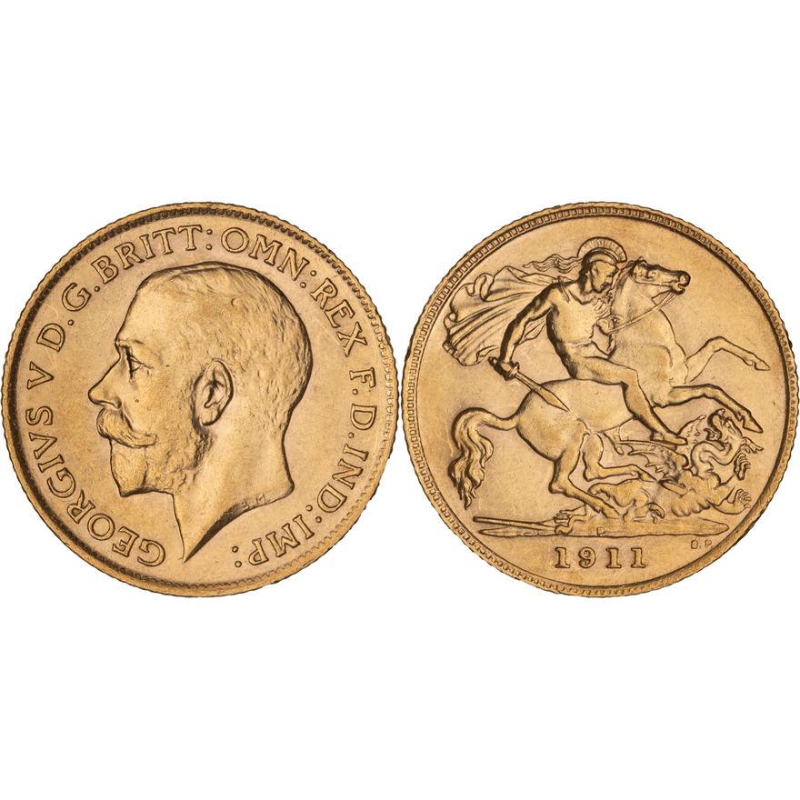 George V, St George Reverse, Half Sovereign, 1911-P,  aUNC