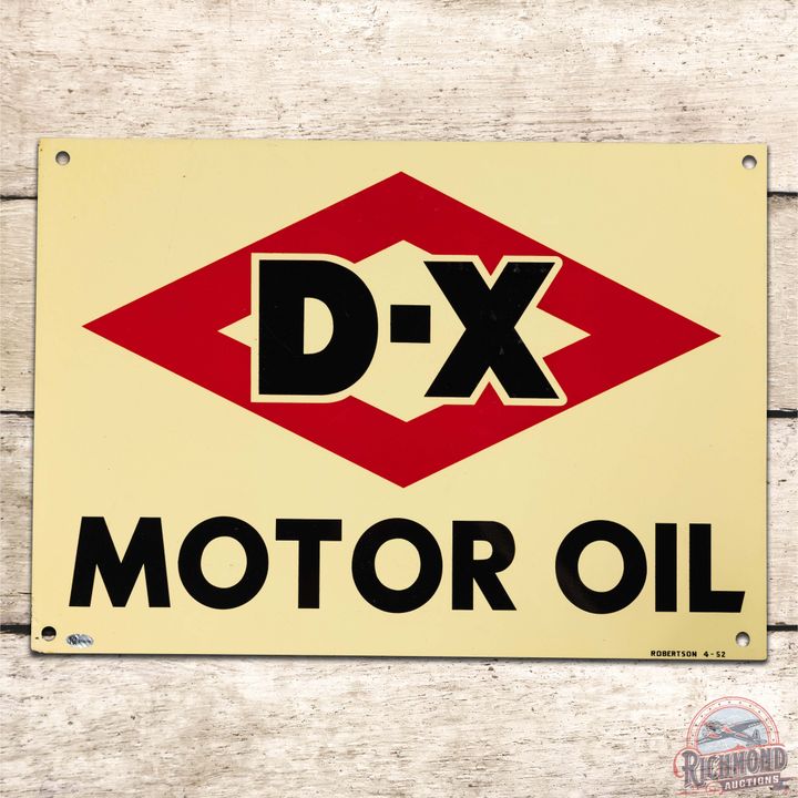 Excellent 1952 D-X Motor Oil Single Sided Tin Sign w/ Logo