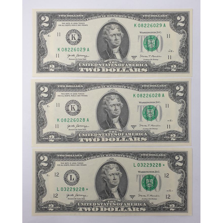 US $2 Notes - inc. Star Note (x3)