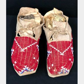 Antique Beaded Moccasins - Brain Tanned And Sinew Sewn