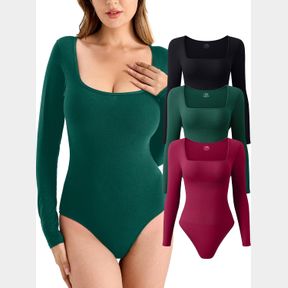 BODYSUITS FOR WOMEN LONG SLEEVE 3 PACK BODY SUIT WITH SQUARE NECK WOMENS BODYSUIT SEXY BASIC TOPS