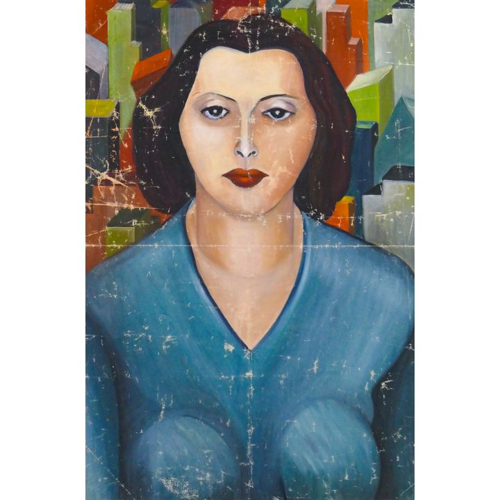Rhoda Gantenbein ''Female Portrait with Buildings'' Oil on Canvas