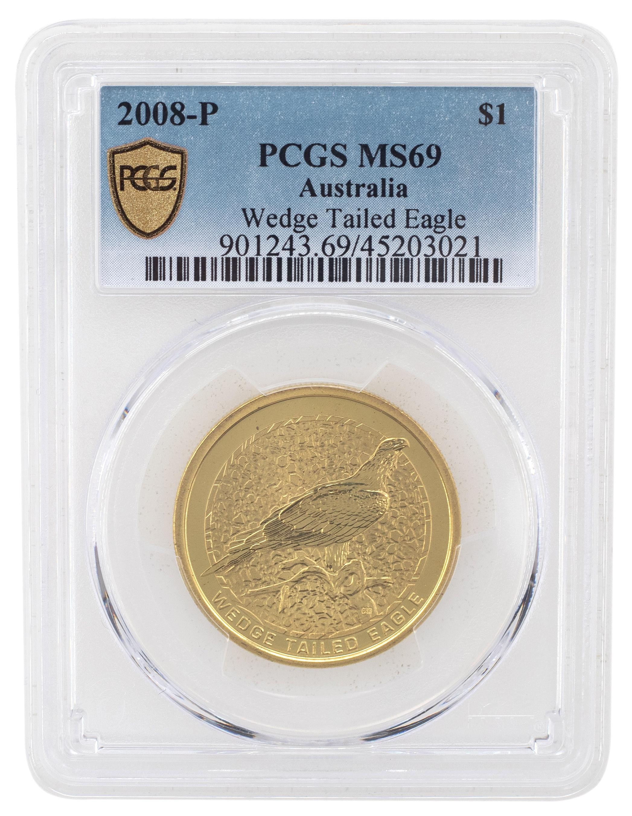 2008-P Australia One Dollar, $1 Wedge Tailed Eagle PCGS - MS69 -021