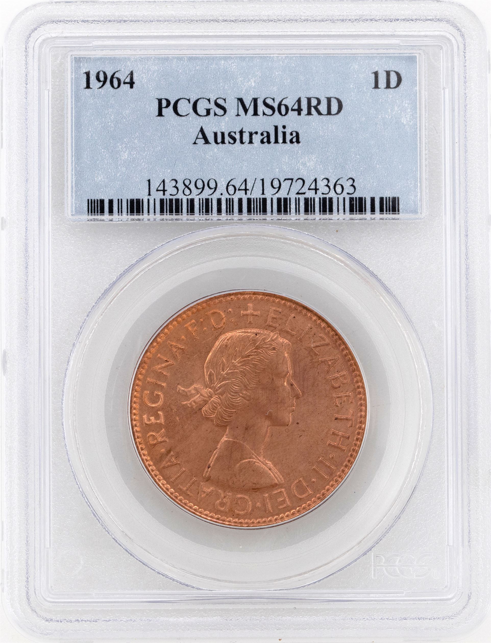 1964 Australia Penny PCGS - MS64RD -363