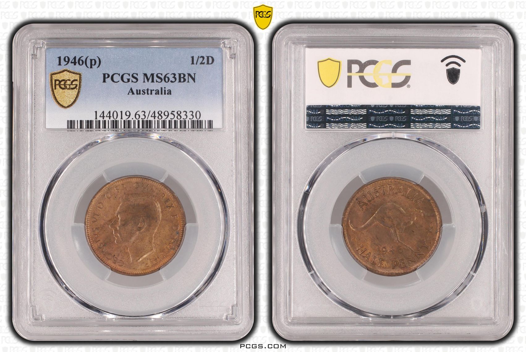 George VI, Halfpenny, 1946-Y., PCGS MS63BN