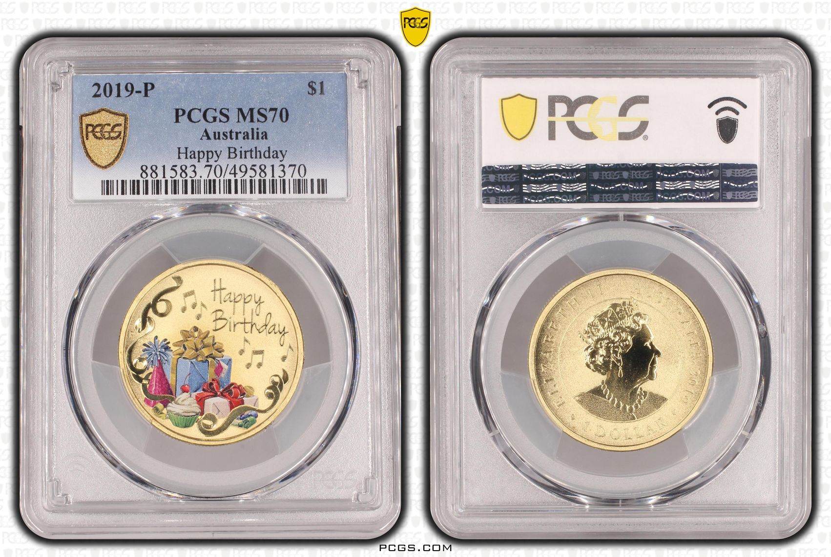 255 · Elizabeth II, Happy Birthday  POP 4/0, One Dollar, 2019-P, PCGS MS70