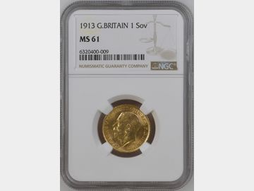 1913 GEORGE V LONDON MINT GOLD SOVEREIGN MS61