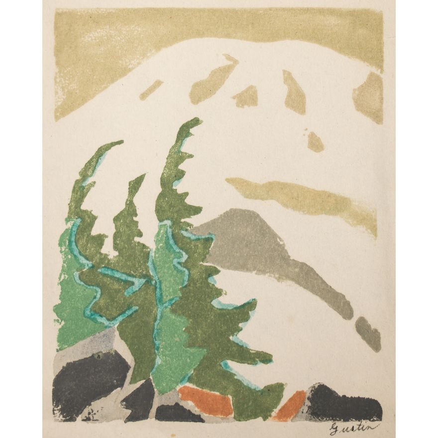 Paul Morgan Gustin ''Mount Rainier'' 1950 Color Woodcut