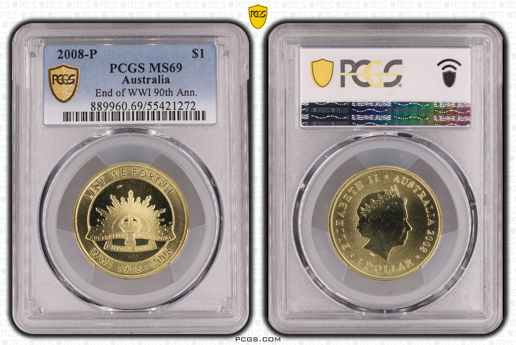 End of WWI 90th Ann., POP 5/0, One Dollar, 2008-P, PCGS MS69