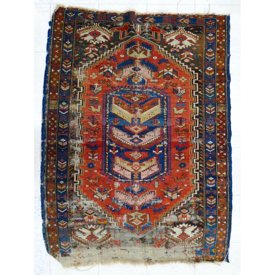 Antique Caucasian Oriental Rug 5'4''x3'10'' - Heavy wear