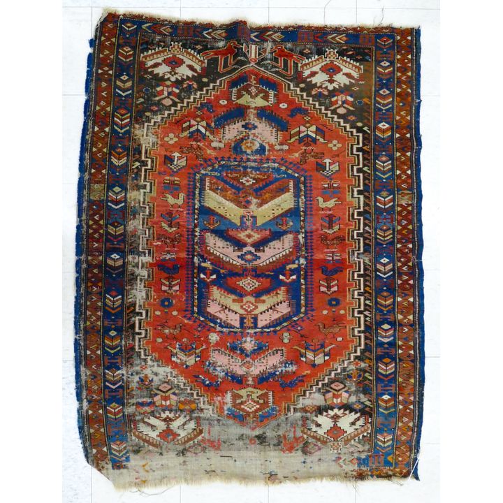 Antique Caucasian Oriental Rug 5'4''x3'10'' - Heavy wear