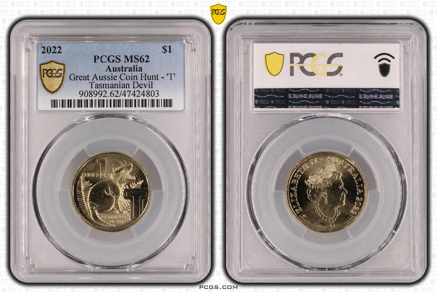Great Aussie Coin Hunt - 'T', One Dollar, 2022, PCGS MS 62