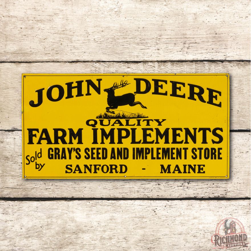 John Deere Leaping Deere Logo Maine Single Sided Metal Sign TAC 8.5