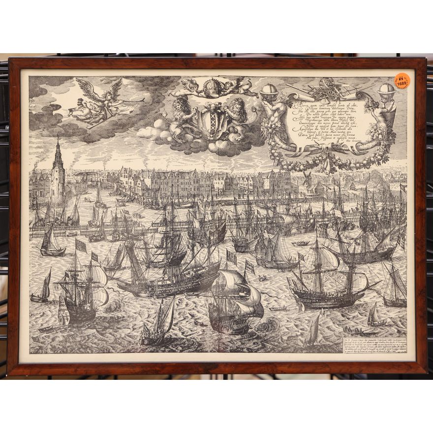 Vintage Print of 17th Cent. Dutch Engraving Framed 15''x19.5''