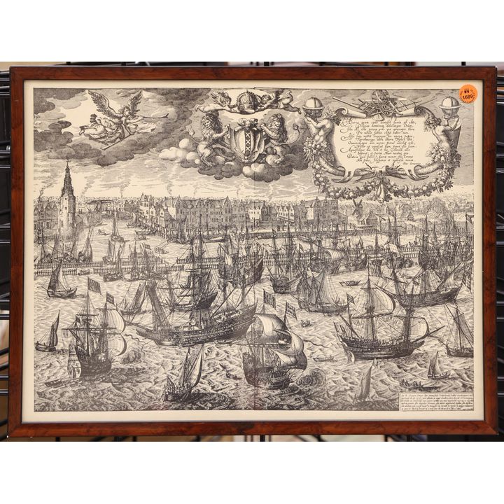 Vintage Print of 17th Cent. Dutch Engraving Framed 15''x19.5''