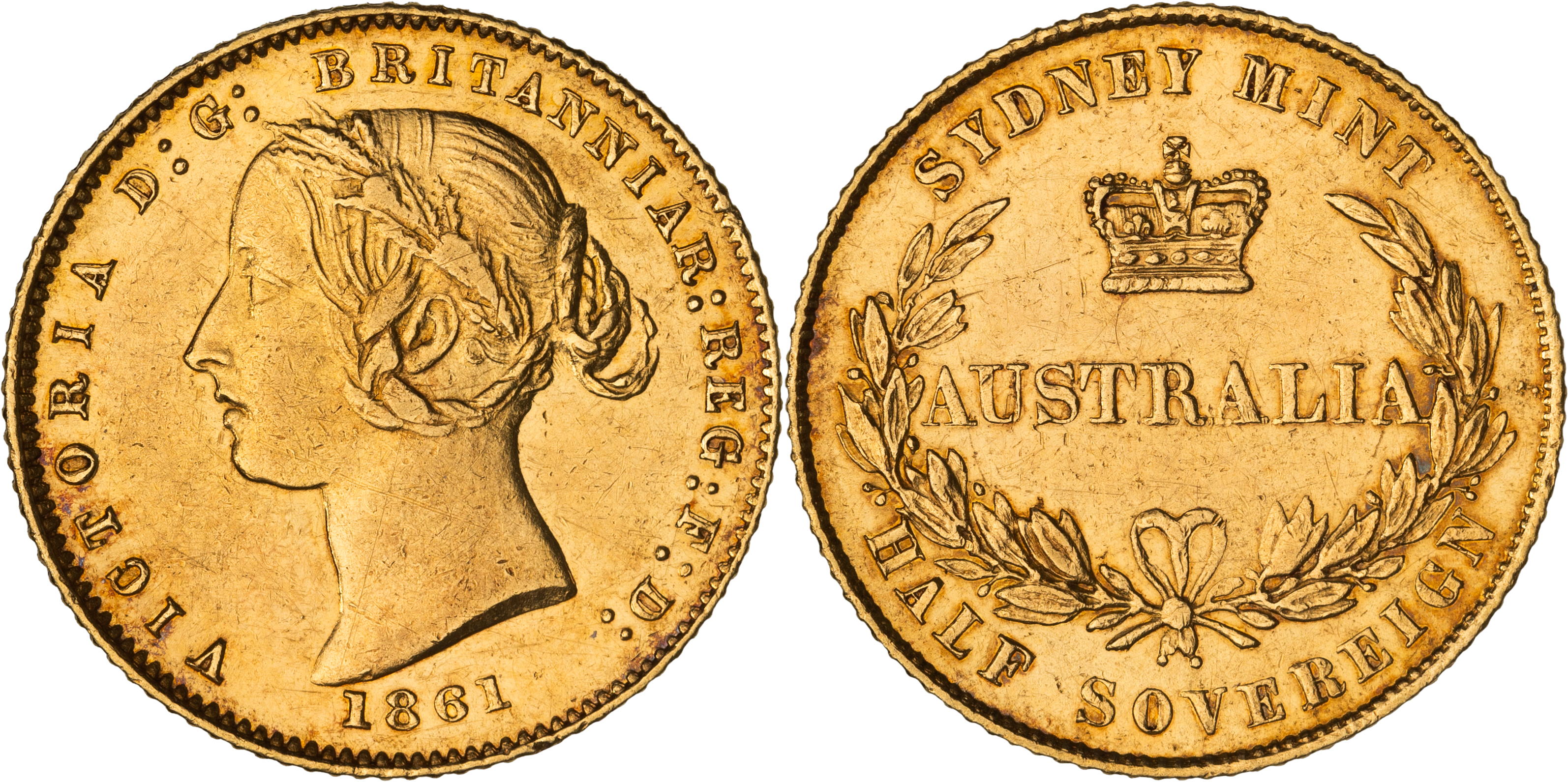 Victoria, Sydney Mint, Half Sovereign, 1861, PCGS Genuine - AU Details