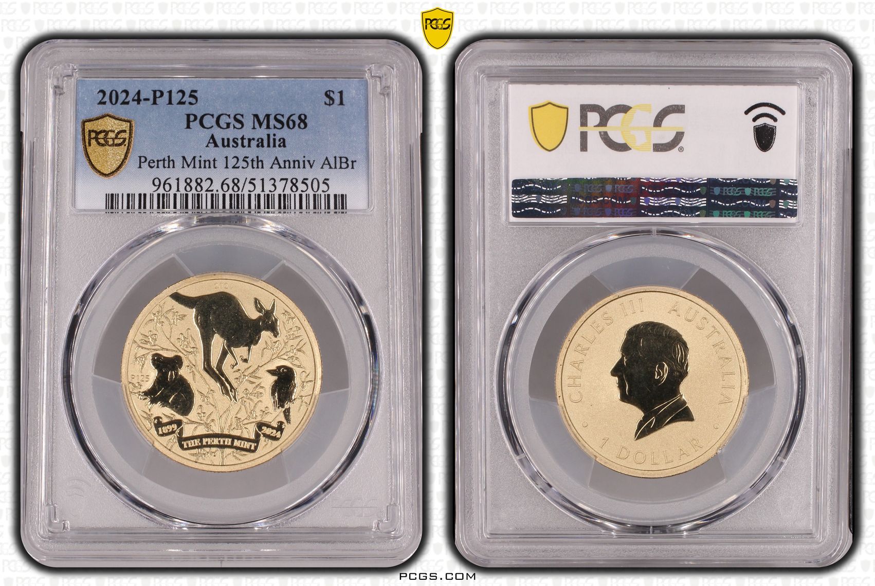 Perth Mint 125th Anniv AlBr, One Dollar, 2024-P125, PCGS MS68