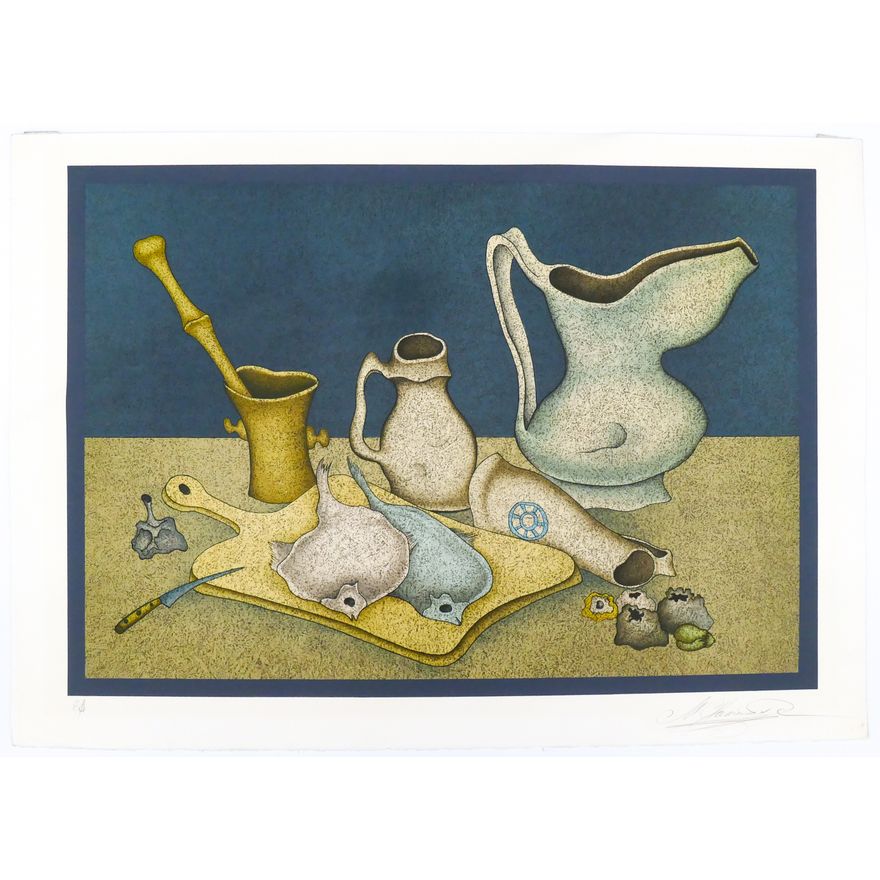 Mihail Chemiaken ''Still Life w/ Fish on Board'' Color Lithograph