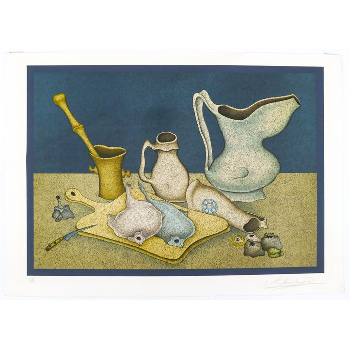 Mihail Chemiaken ''Still Life w/ Fish on Board'' Color Lithograph