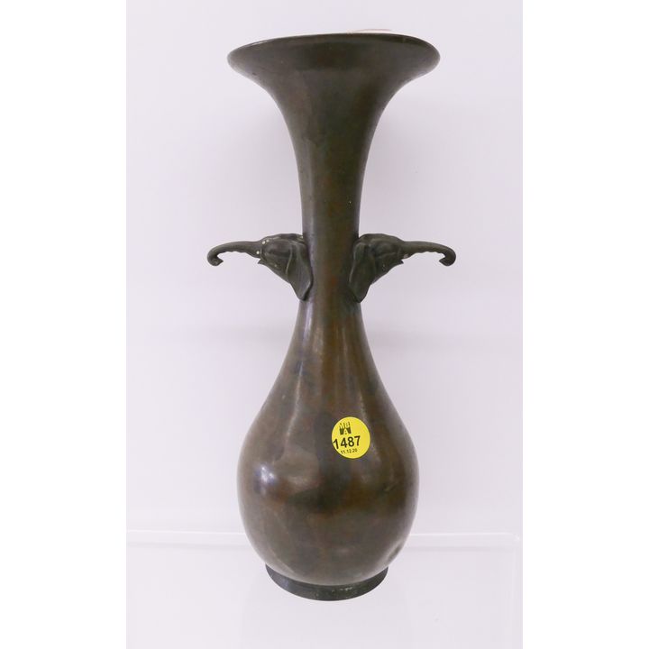 Meiji Japanese Bronze Elephant Handled Vase- 10.5''