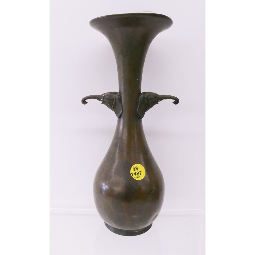 Meiji Japanese Bronze Elephant Handled Vase- 10.5''