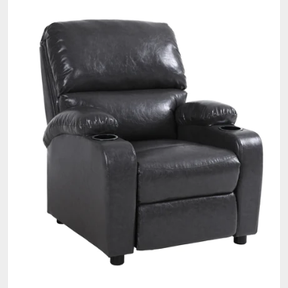 HAZLO FAUX LEATHER RECLINER COUCH SOFA CHAIR WITH 2 CUP HOLDERS - DARK GREY