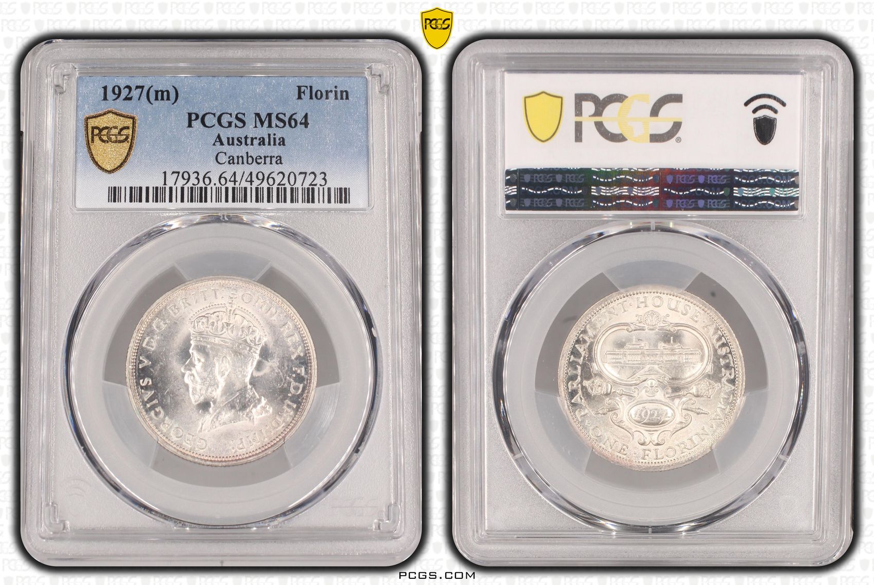 George V, Canberra, Florin, 1927(m), PCGS MS64
