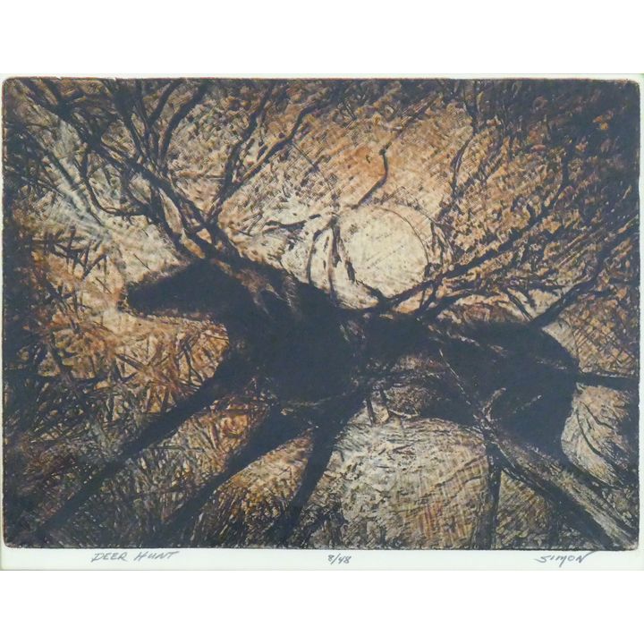 John Simon ''Deer Hunt'' S/N Etching Framed 11.5''x14''