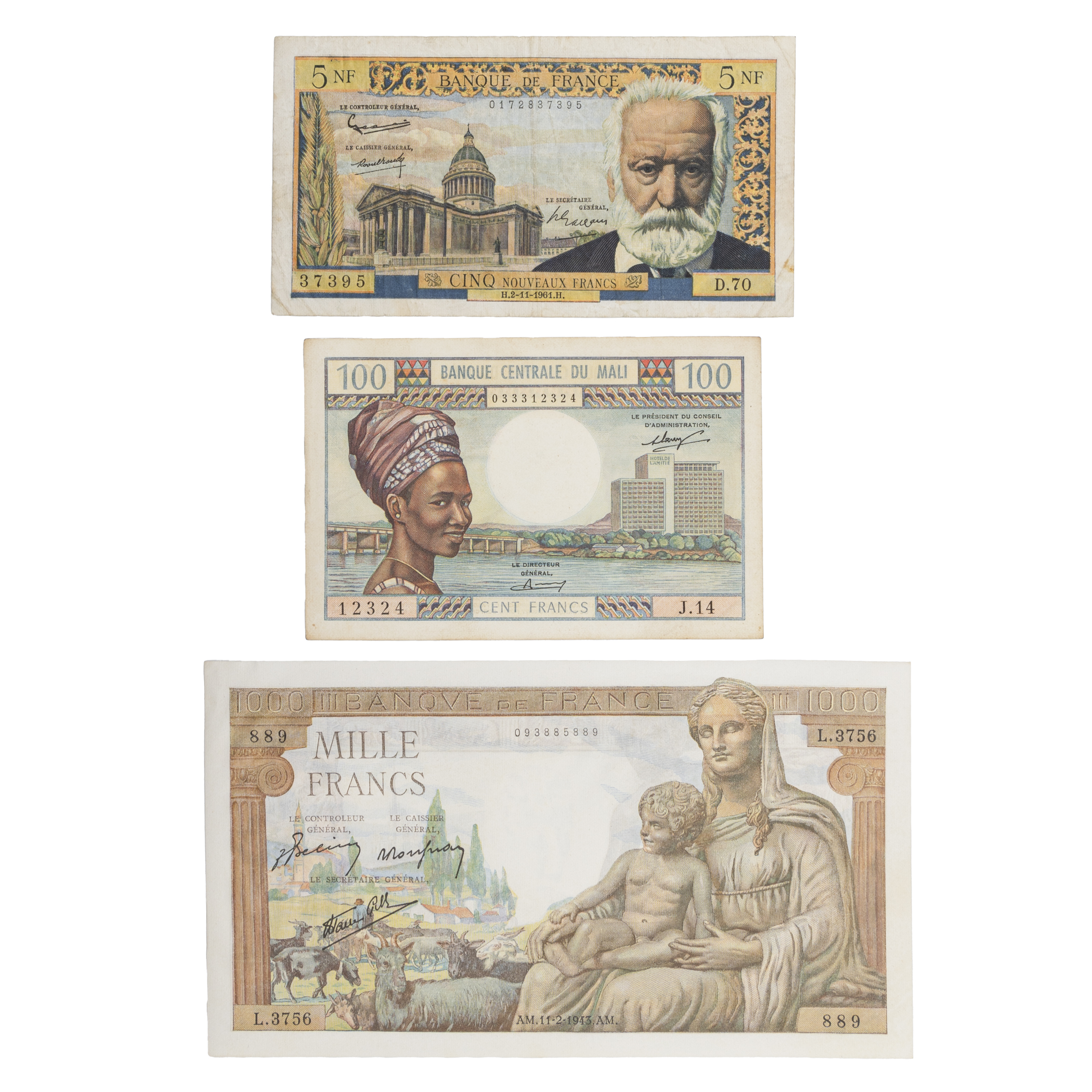 France & Mali, Five Francs - One Thousand Francs, 1943 - 1973, aF - UNC