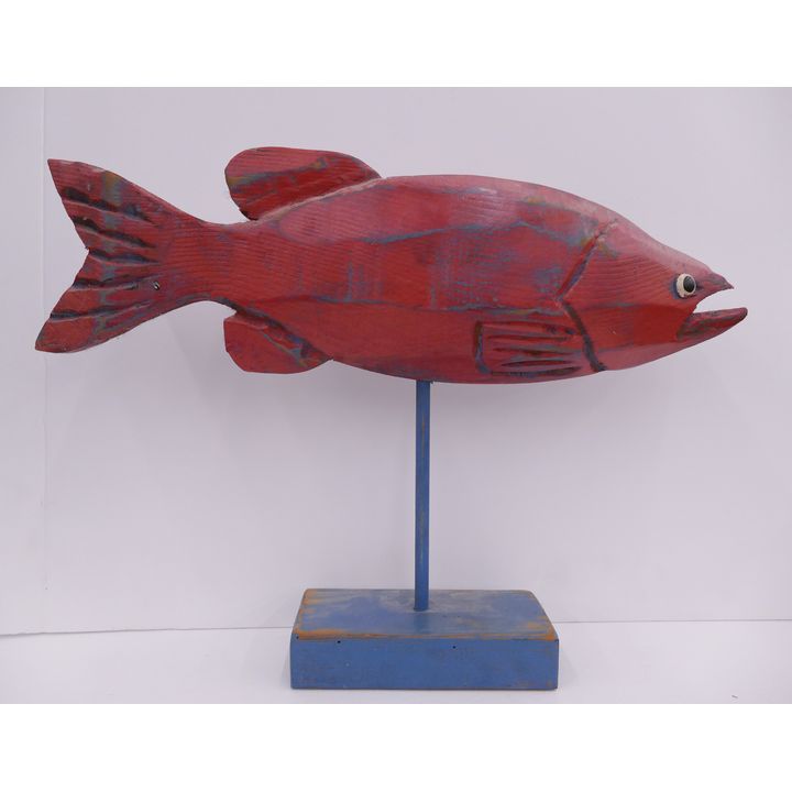 Artist Signed 'Smallmouth Bass' Painted Wood Fish Model- 14'' x 19''