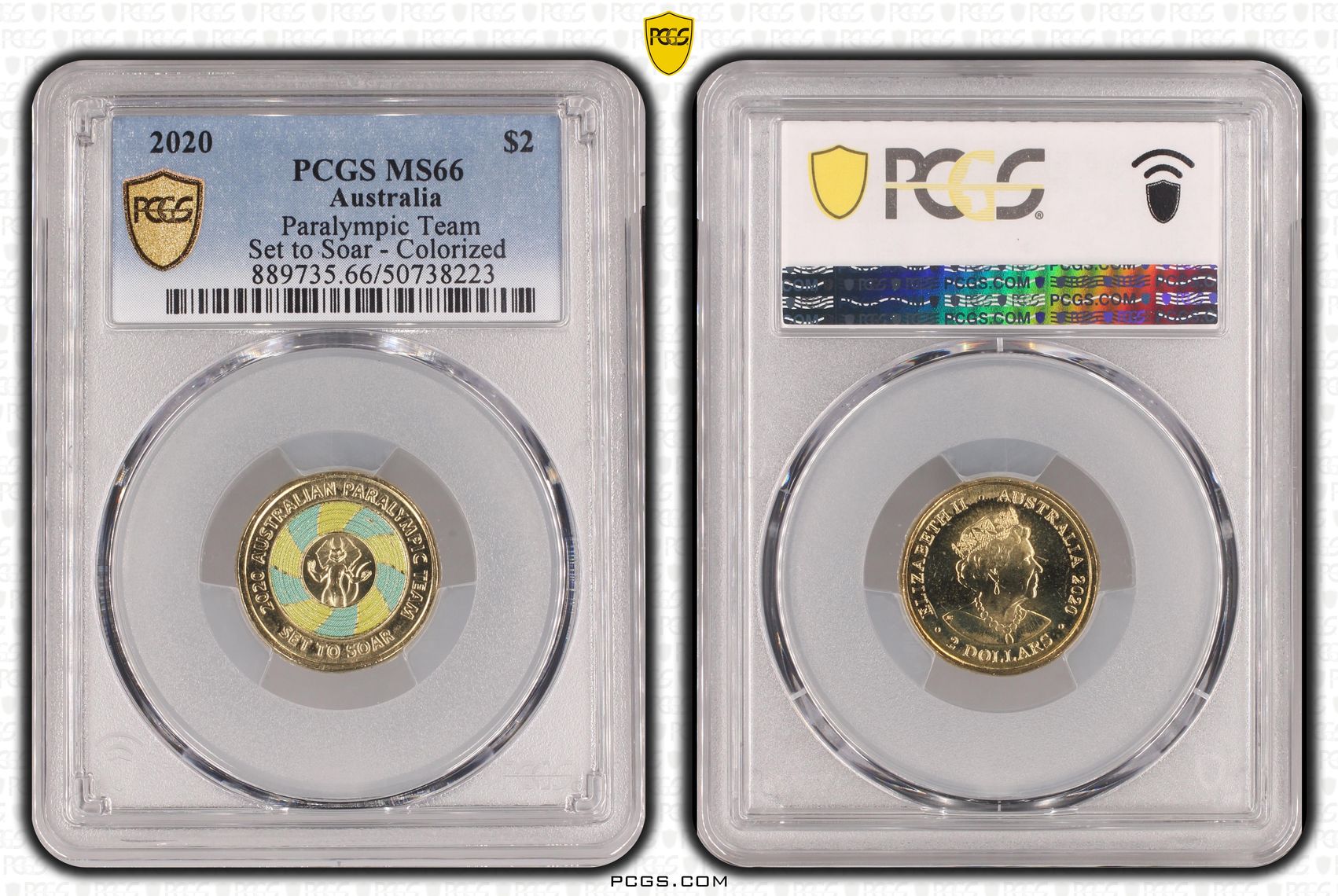 Paralympic Team - Set to Soar - Colorized , Two Dollar, 2020, PCGS MS66