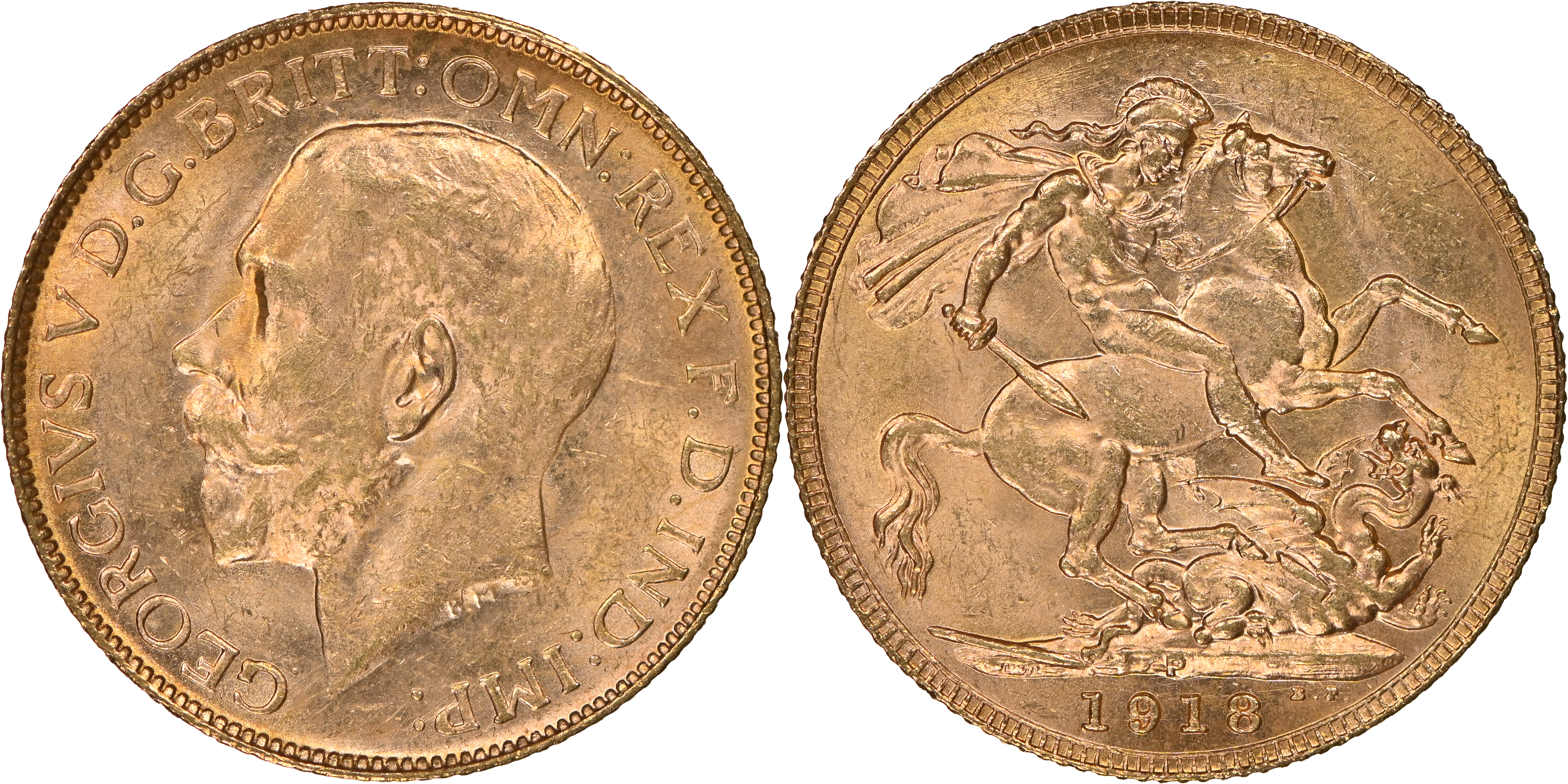 88 · George V, St George Reverse, Sovereign, 1918-P, NGC MS63