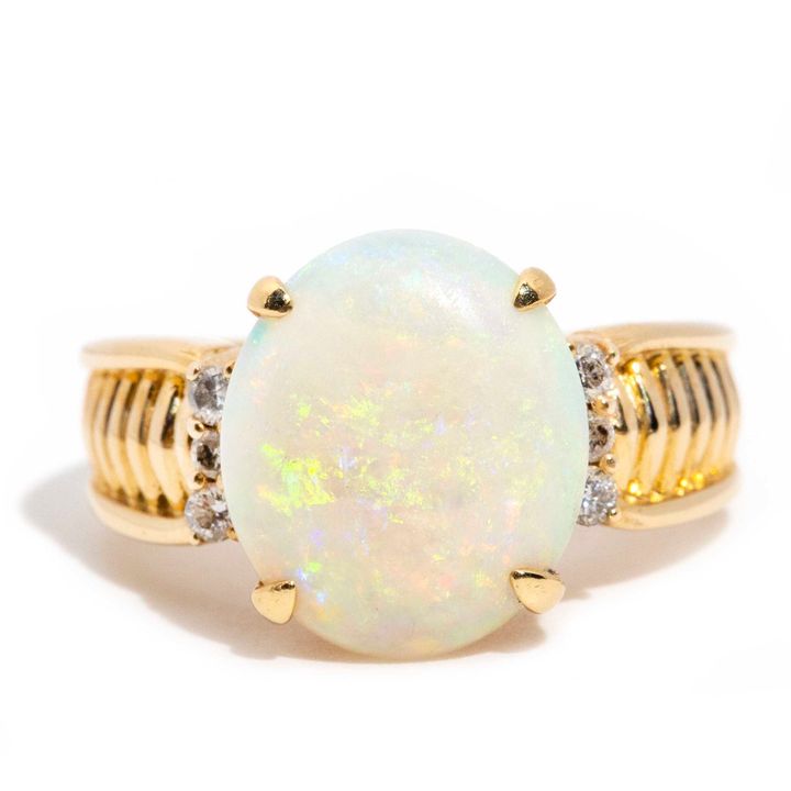 Solid Australian Opal and Diamond 18 Carat Gold Ring,