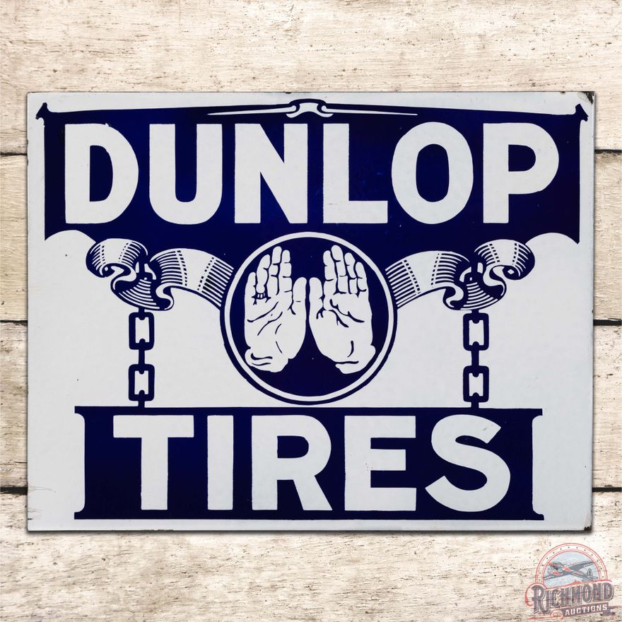 Superb Graphic Dunlop Tires Double Sided Porcelain Flange Sign