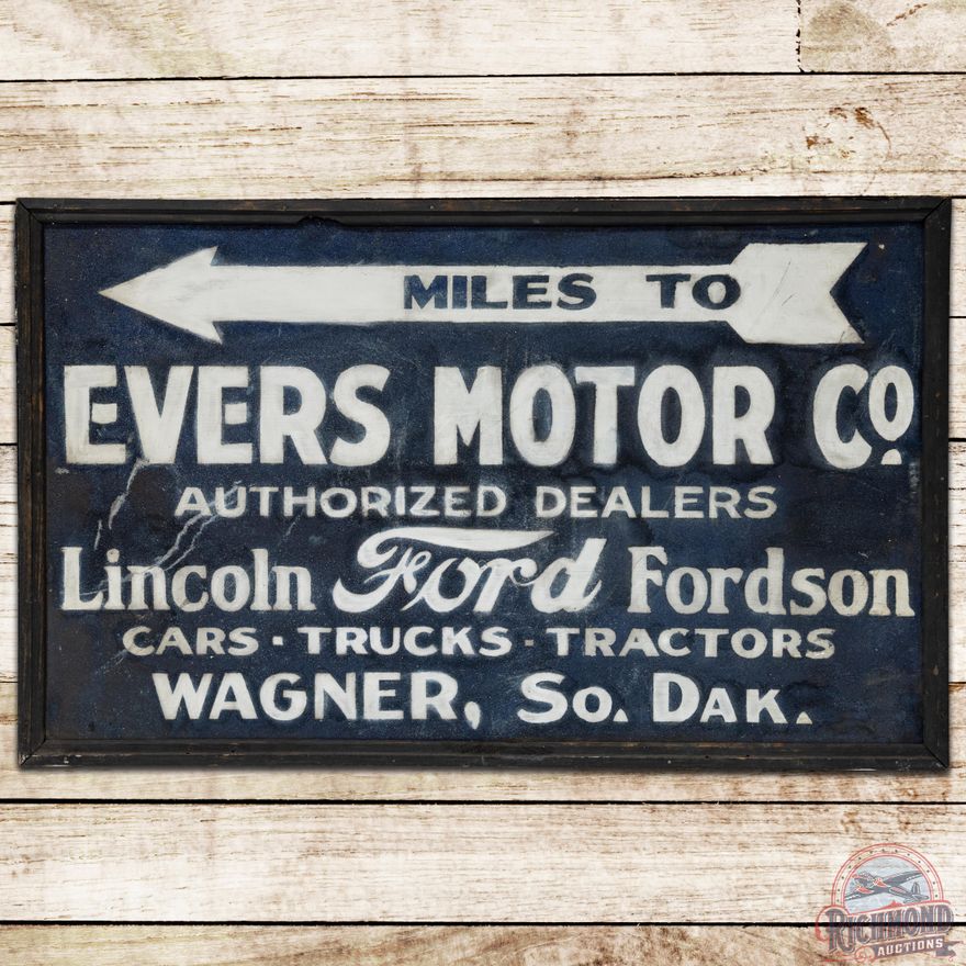 40" Evers Motor Co Ford Lincoln Fordson Cars Trucks Tractors SST Smaltz Sign Wagner, SD - 7.9