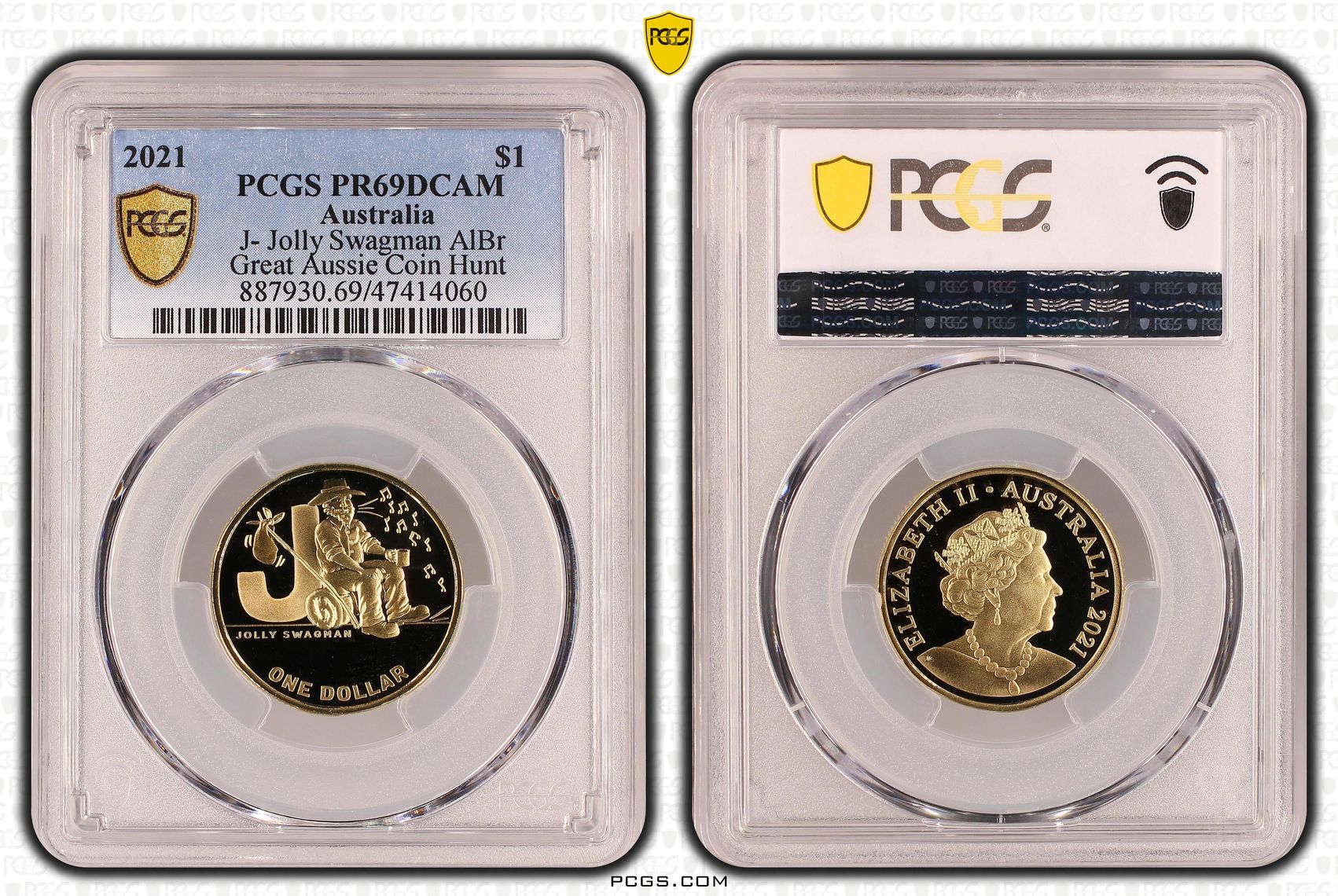 Elizabeth II, J- Jolly Swagman AlBr, One Dollar, 2021, PCGS PR69DCAM