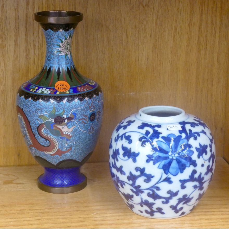 2pc Old Chinese Cloisonne Dragon Vase & Jar 5'' to 9''