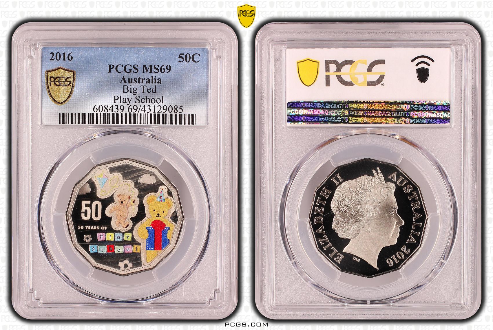 Play School Big Ted, Fifty Cent, 2016, PCGS MS69