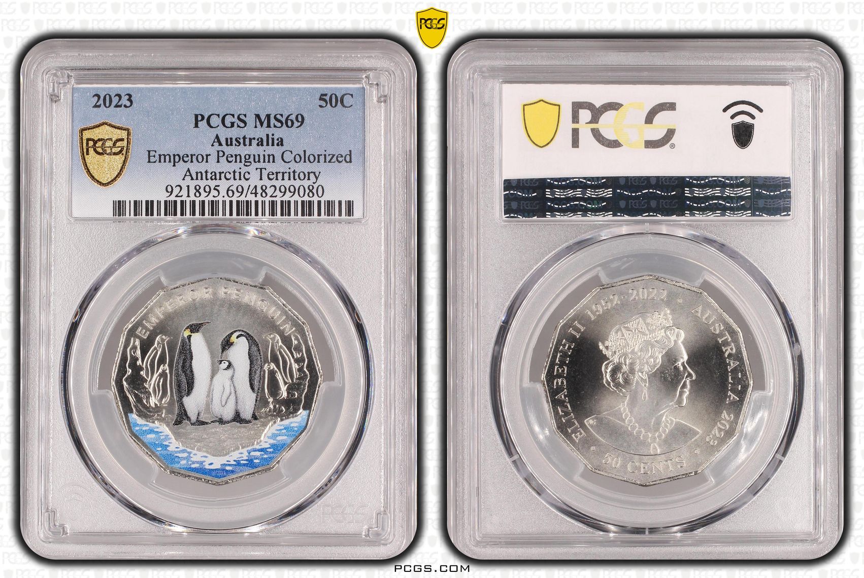 Emperor Penguin Colorized, Fifty Cent, 2023, PCGS MS69