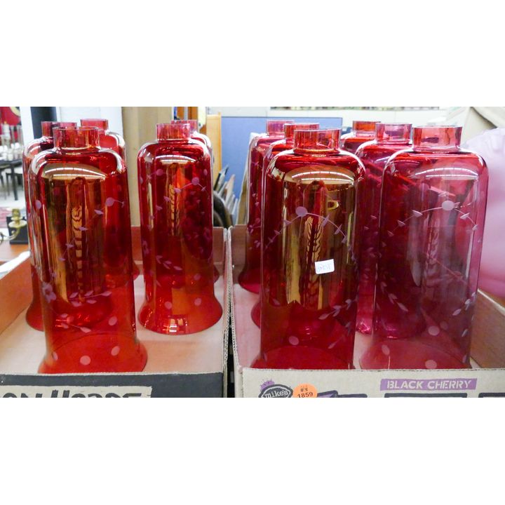 2 Boxes Ruby Flash Etched Hurricane Shades- 11pc total- 10''