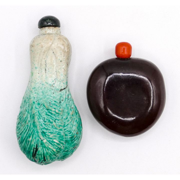 Box 2pc Chinese Bok Choy Snuff Bottle etc.