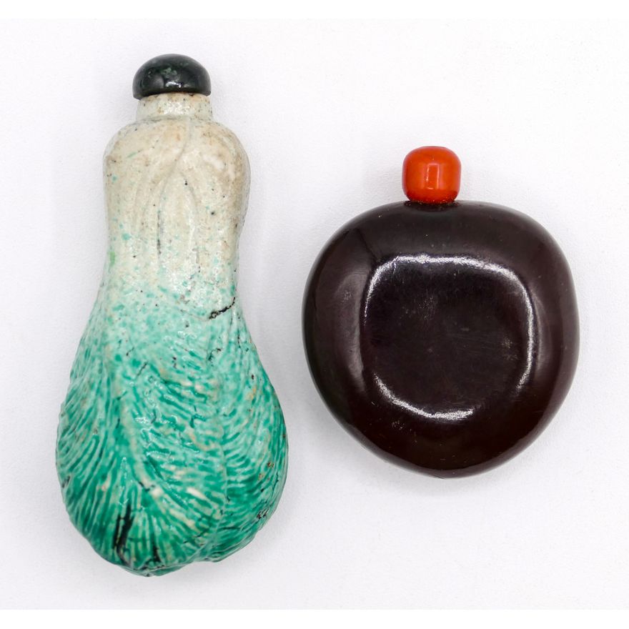 Box 2pc Chinese Bok Choy Snuff Bottle etc.