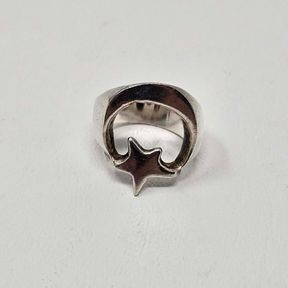 Southwestern Sterling Silver Moon & Star Ring Size 7.5