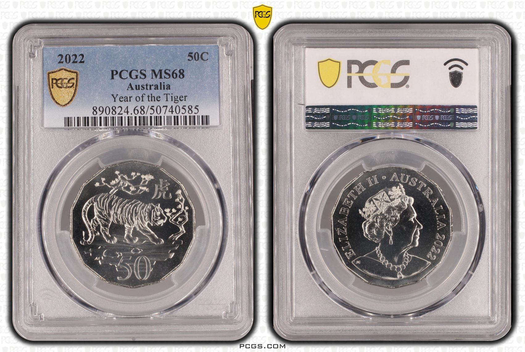 Year of the Tiger , Fifty Cent, 2022, PCGS MS68