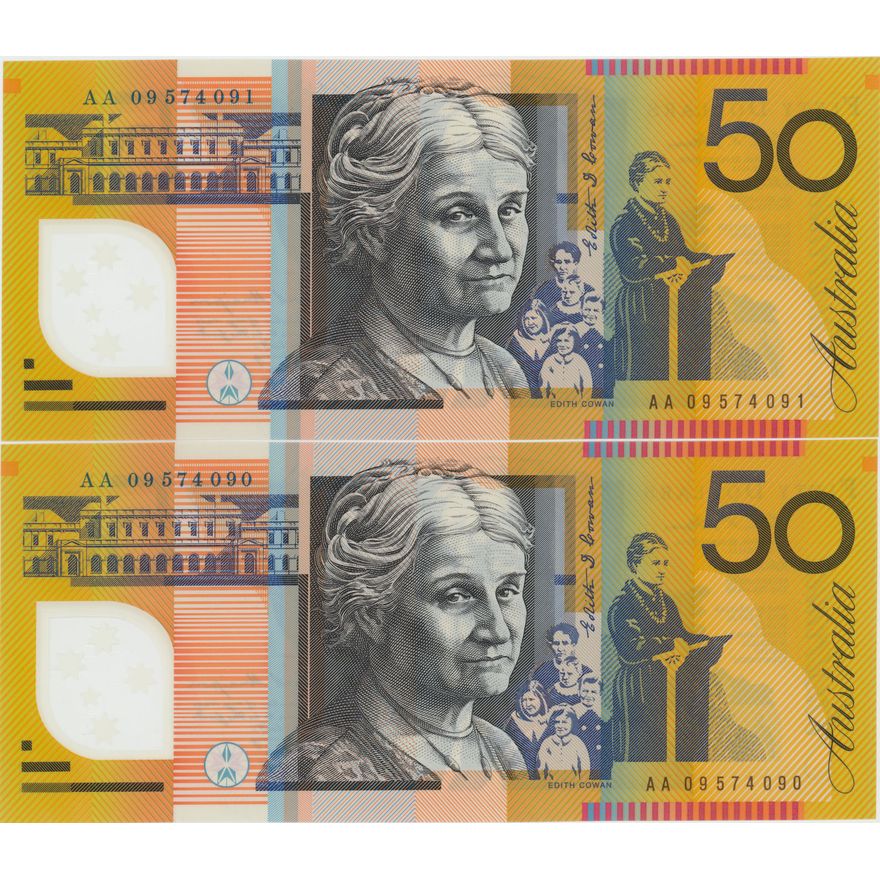 Stevens/Henry, Consecutive Pair, Fifty Dollars, 2009,  UNC