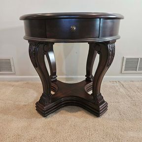 Elegant Dark Brown Round End Table with Drawer