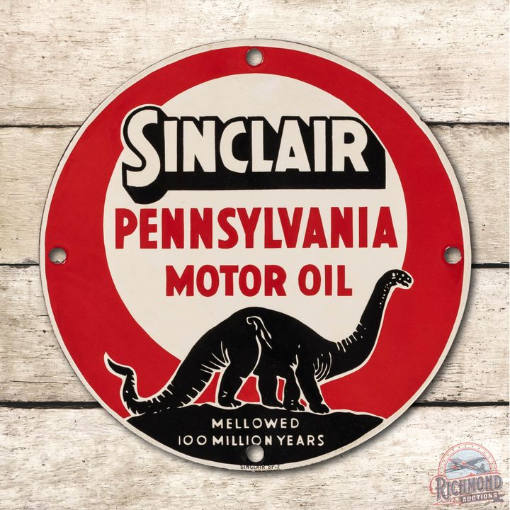 11" Sinclair Pennsylvania Motor Oil Black Dino Porcelain Sign