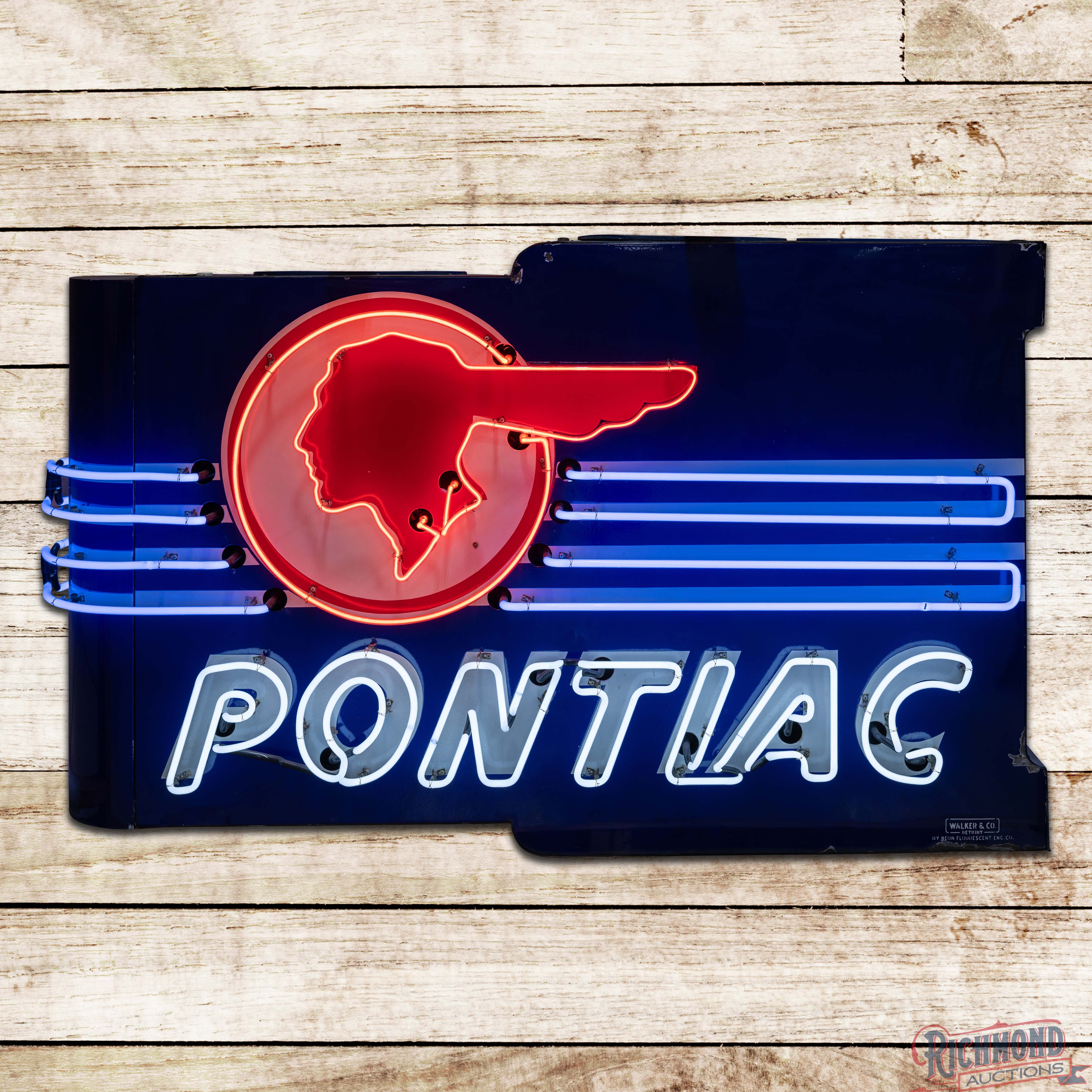 Amazing Pontiac Automobiles 6' Double Sided Porcelain Factory Neon Sign ...