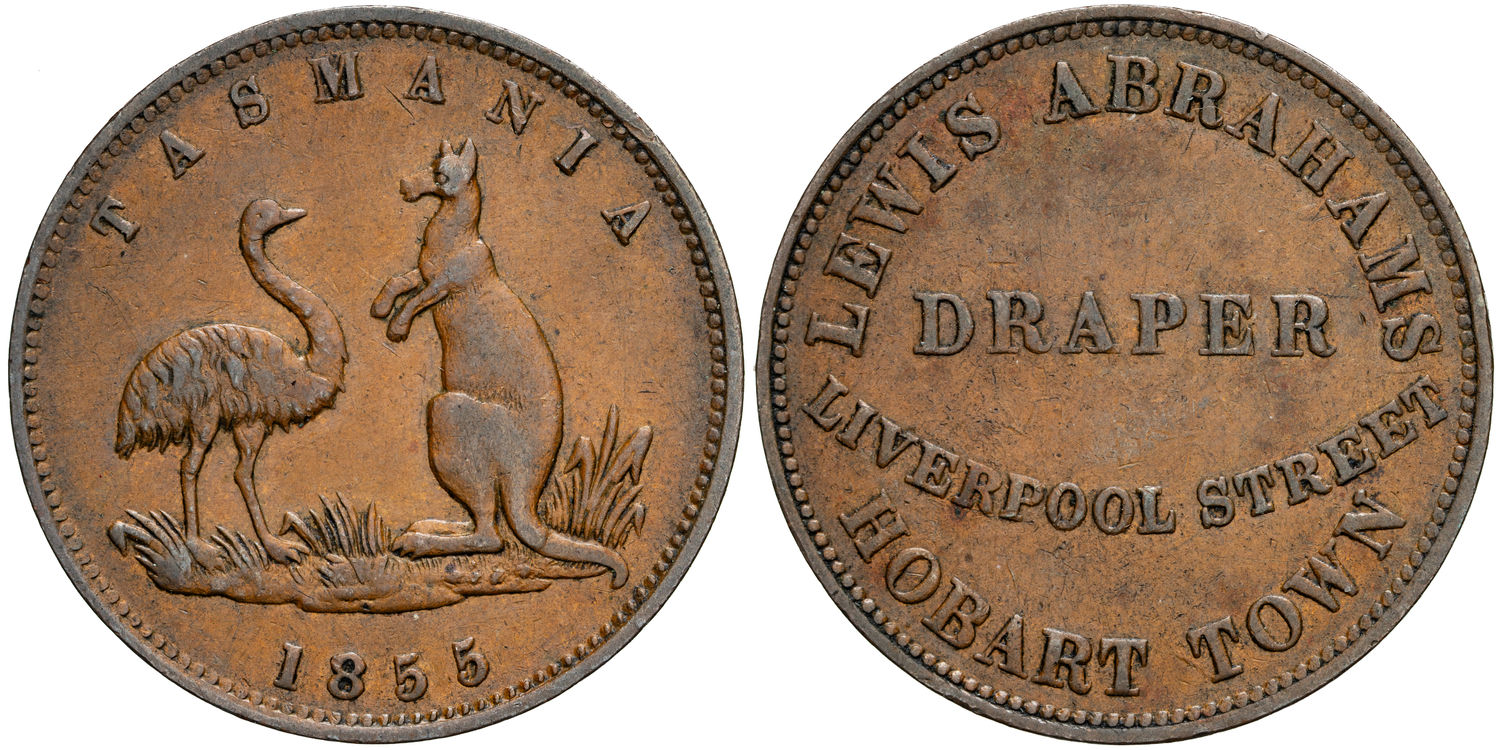 A.2 Abrahams, Lewis, Hobart Town, Tasmania, Halfpenny, 1855, gF